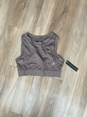 Tahari Sport sports bra tan snakeskin print zipper detail cut out detail size L
